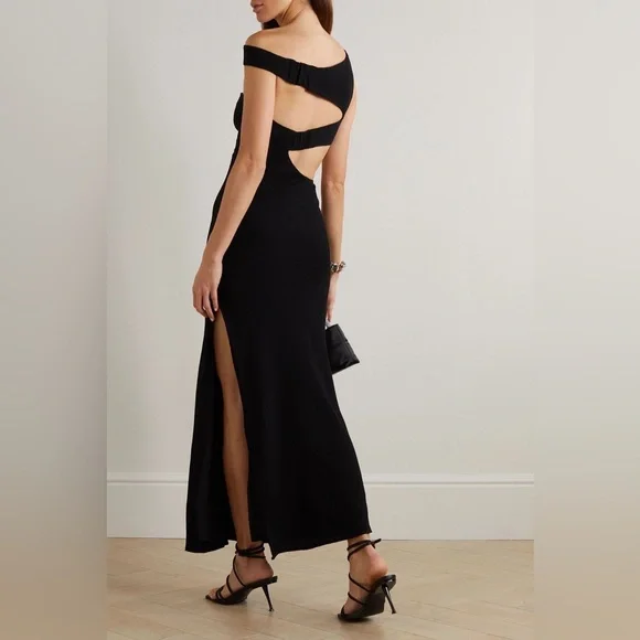 NWT Staud Prismatic Asymmetric Cutout Ribbed-knit Maxi Dress Black Size 6